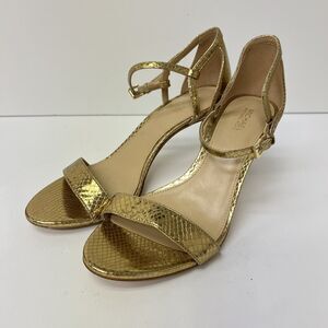 Michael Kors MK Gold Metallic Leather KIMBERLY Heels Shoes Snake EUC Size 7.5 M